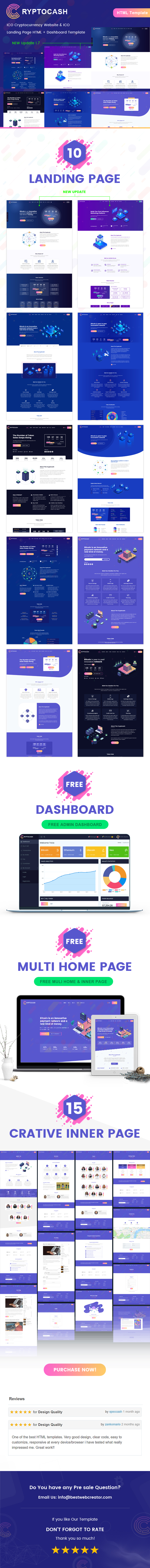 Cryptocash – ICO, Cryptocurrency Website & ICO Landing Page HTML + Dashboard Template
